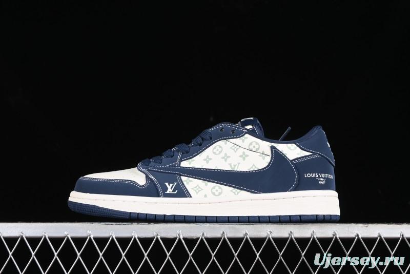 Nike Travis Scott x Fragment Design x Air Jordan 1 Low OG SP AJ1 LV Collaboration Deep Blue Low-top Casual Sneakers - LX1988-103