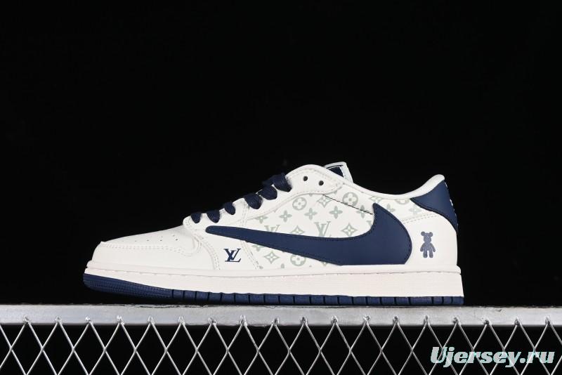 Nike Travis Scott x Fragment Design x Air Jordan 1 Low OG SP AJ1 LV Collaboration Light Blue Violent Bear Low-top Casual Sneakers - SJ2068-100