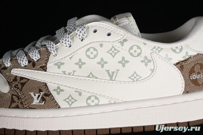 Nike Travis Scott x Fragment Design x Jordan Air Jordan 1 Low OG SP AJ1 LV Light Brown Print Casual Sneakers - SJ2068-102