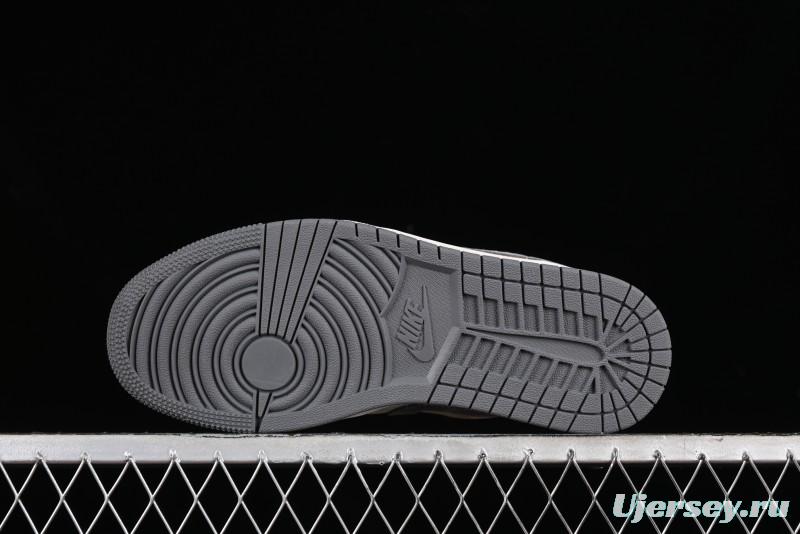 Nike Air Jordan 1 Low AJ1 Stussy Collaboration - Grey Pigskin Custom Low-Top Basketball Shoes - SJ9950-010