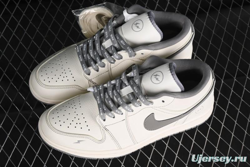 Nike Air Jordan 1 Low AJ1 Lightning Collaboration - Off White Grey Anniversary Custom Edition Low-Top Casual Sneakers - CF3688-020