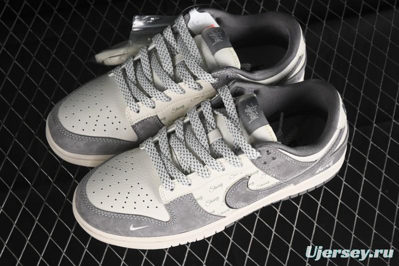 Nike SB Dunk Low Stussy Collaboration - Grey Pig Suede Patchwork Anniversary Custom Low-Top Casual Skate Shoes - CF3688-016