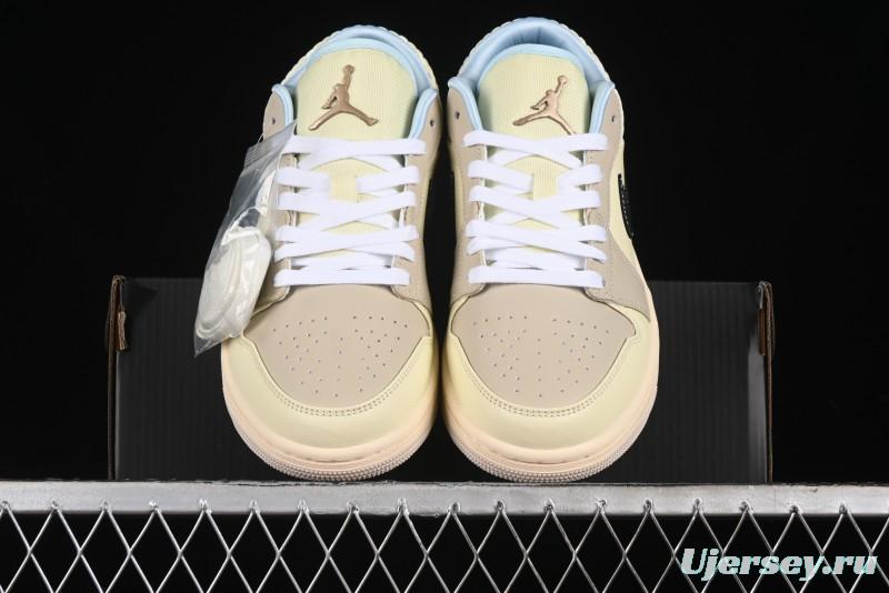 Nike Air Jordan 1 Low Retro Basketball Shoes in Soft Beige with Black Logo Accent - HQ3440-101