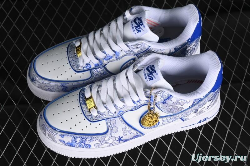 Nike Air Force 1 '07 Low DIY Blue and White Porcelain Dragon Embroidery Casual Sneakers - CW2288-201