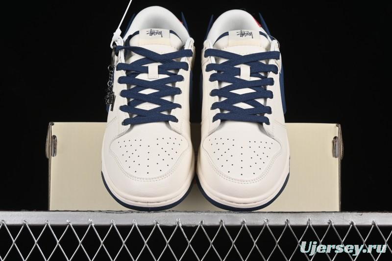 Nike SB Dunk Low Stussy Collaboration - Off White with Big Blue Swoosh Anniversary High-End Custom Low-Top Casual Skate Shoes - XY1688-009