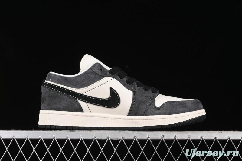 Nike Air Jordan 1 Low Retro Basketball Shoes - Black Velvet Pig Collaboration Custom Design - SJ9950-016