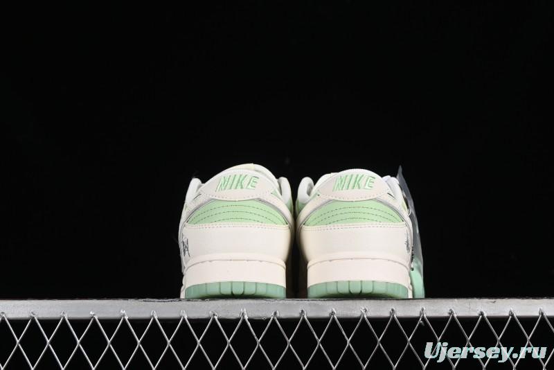 Nike SB Dunk Low Stussy Collaboration - Cream Apple Green Anniversary Custom Low-Top Casual Skate Shoes - XY1688-006