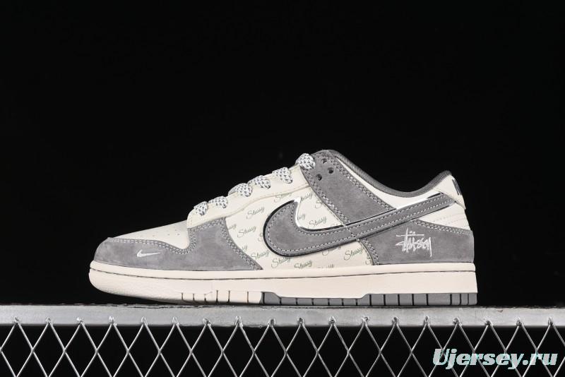 Nike SB Dunk Low Stussy Collaboration - Grey Pig Suede Patchwork Anniversary Custom Low-Top Casual Skate Shoes - CF3688-016