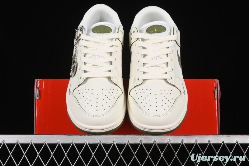 Nike SB Dunk Low Supreme Collaboration - Off White Dark Green Check Anniversary High-End Custom Low-Top Casual Skate Shoes - DQ1098-393