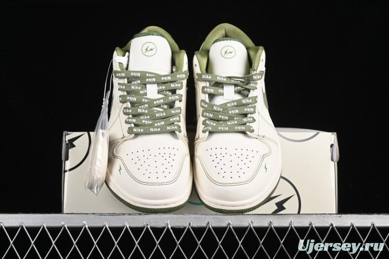 Nike Air Jordan 1 Low Retro Basketball Shoes in Off-White Olive Green - CF3688-019