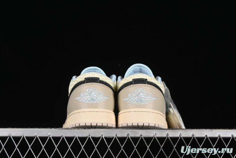 Nike Air Jordan 1 Low Retro Basketball Shoes in Soft Beige with Black Logo Accent - HQ3440-101