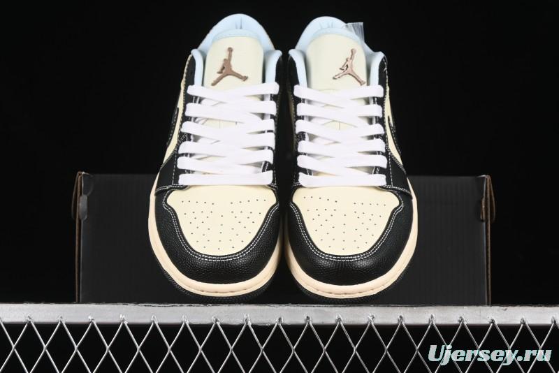 Nike Air Jordan 1 Low "Coconut Milk Black" Casual Basketball Shoes with Team Gold Accents - HQ3437-101