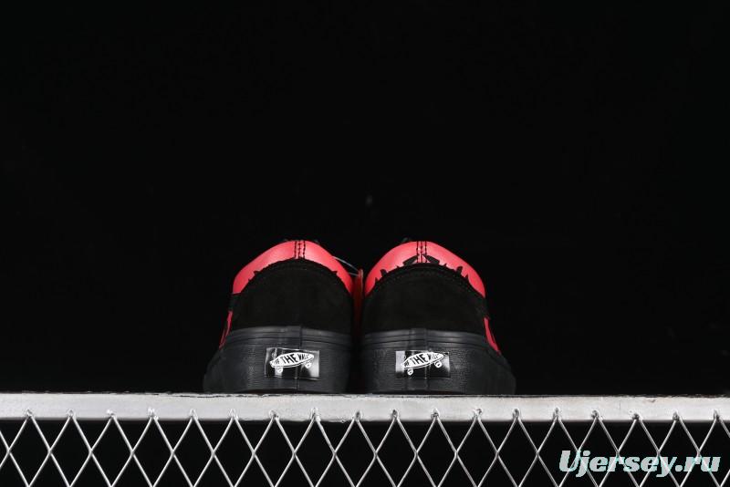 Vans Knu Skool High Street American Retro Canvas Skate Shoes in Black Red - VN0009BCRTU