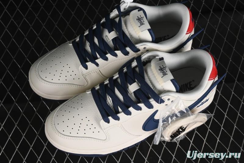 Nike SB Dunk Low Stussy Collaboration - Off White with Big Blue Swoosh Anniversary High-End Custom Low-Top Casual Skate Shoes - XY1688-009