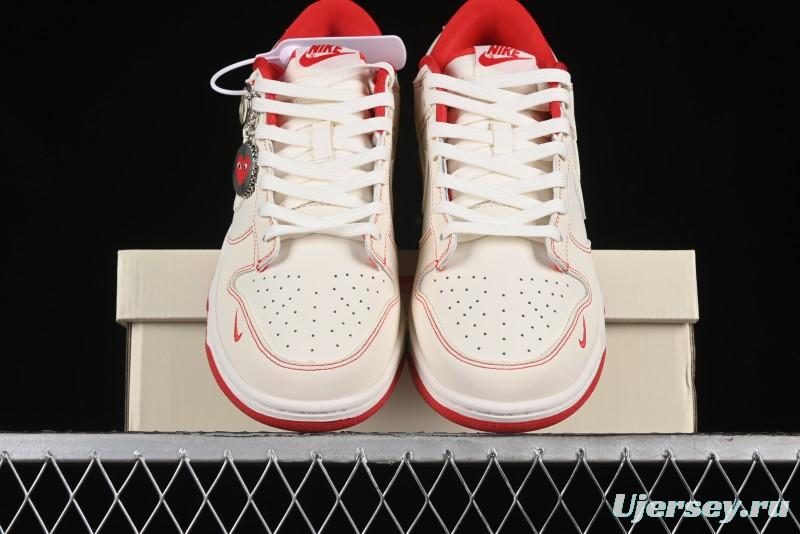 Nike SB Dunk Low Comme des Garcons Collaboration - Off-White Small Red Hook Anniversary High-End Custom Low-Top Casual Skate Shoes - KK1688-100