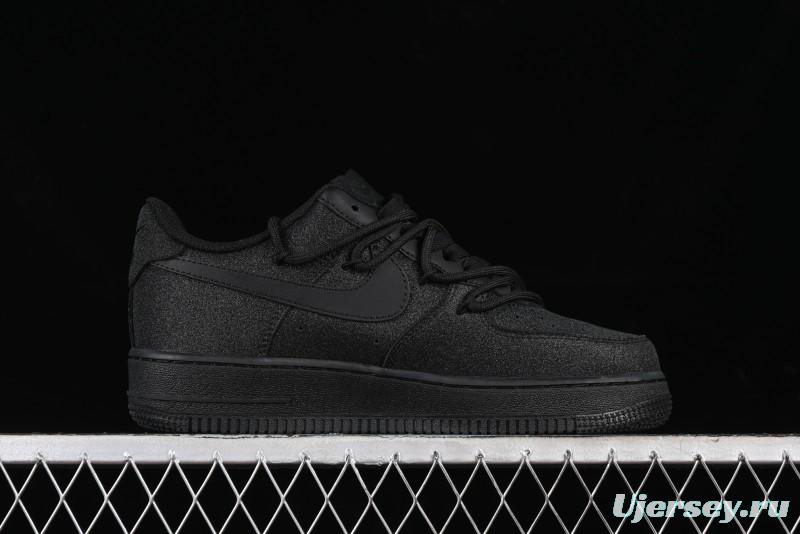 Nike Air Force 1 '07 Low Cleanfit High Street Retro Style All Black Star-Studded Diamond Accents Lace-Up Low-Top Casual Sneakers - ZH0316-030