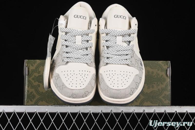 Nike Air Jordan 1 Low Gucci Collaboration - Smoke Grey Pattern High-End Custom Retro Basketball Shoes - DM5688-101
