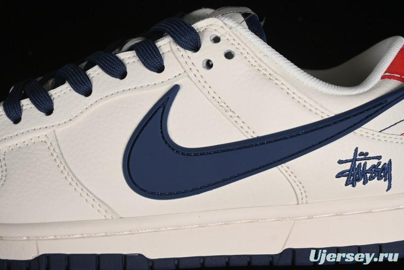 Nike SB Dunk Low Stussy Collaboration - Off White with Big Blue Swoosh Anniversary High-End Custom Low-Top Casual Skate Shoes - XY1688-009