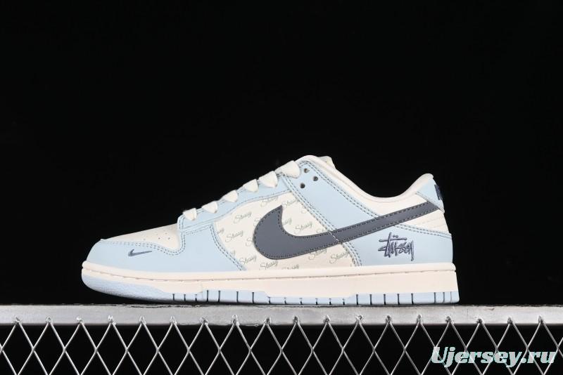 Nike SB Dunk Low Stussy Collaboration Anniversary Edition Light Blue Custom Low-Top Casual Skate Shoes - CF3688-012