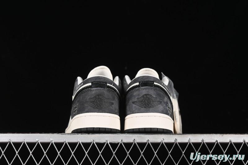 Nike Air Jordan 1 Low Retro Basketball Shoes - Black Velvet Pig Collaboration Custom Design - SJ9950-016