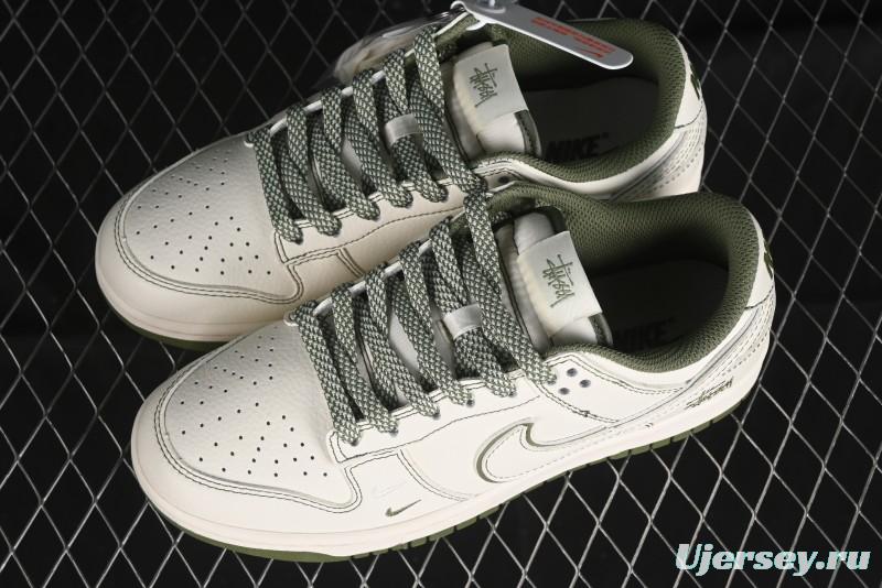 Nike SB Dunk Low Stussy Collaboration - Beige Green Anniversary High-End Custom Low-Top Casual Skate Shoes - BB1818-102