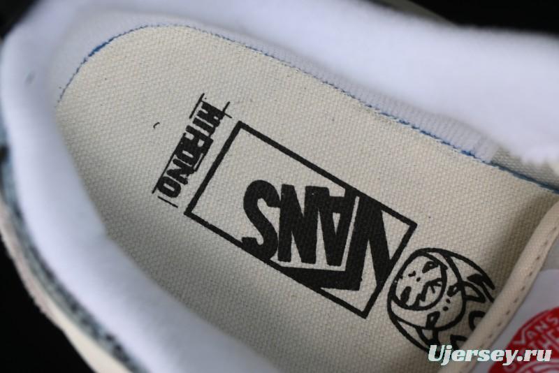 HIRONO Knu Skool Low-Top Casual Sneakers with Denim Graffiti Design - VN0009QCRBL