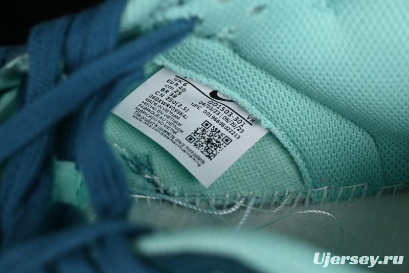 Nike Dunk Low SB Skateboarding Shoes in White and Geode Teal - DD1503-301