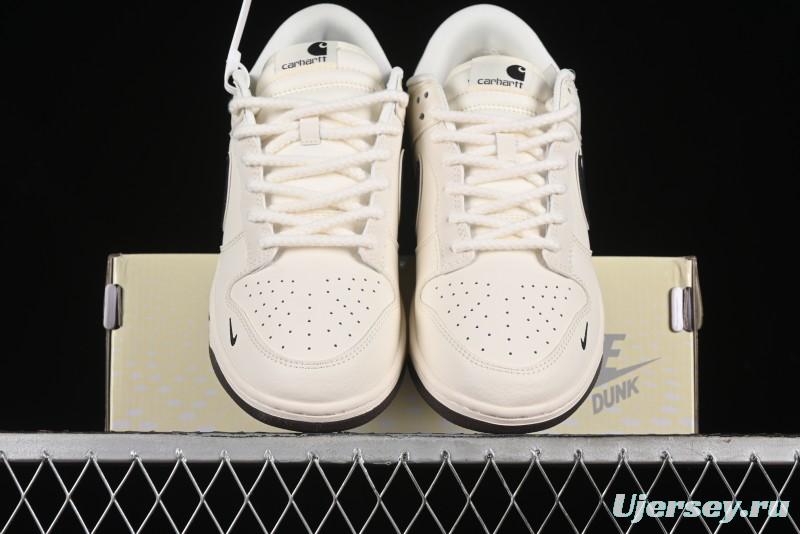 Nike SB Dunk Low Carhartt Collaboration - Off White Black Swoosh Anniversary Customized Low-Top Casual Skate Shoes - SJ1089-007