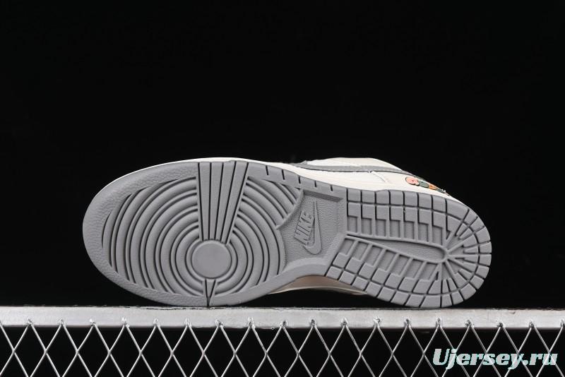 Nike SB Dunk Low Gucci Collaboration Anniversary High-End Custom Sneakers in Off-White & Dark Gray Swoosh - DQ1098-383