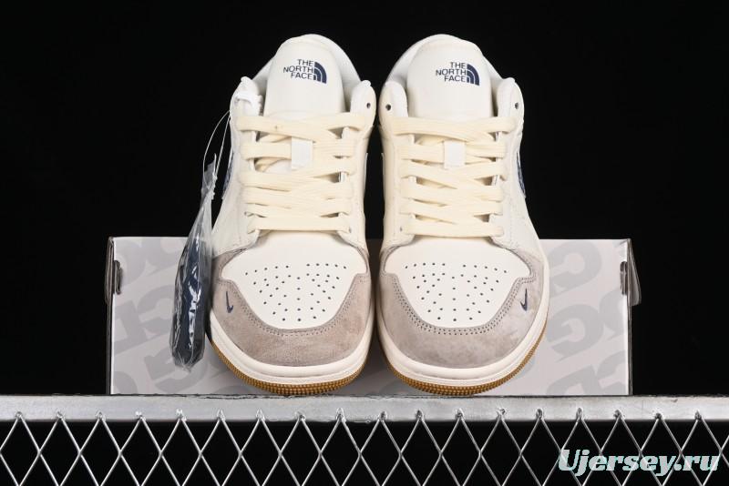 Nike Air Jordan 1 Low AJ1 The North Face Collaboration - White Grey Brown Custom High-End Basketball Shoes - LJ6688-001