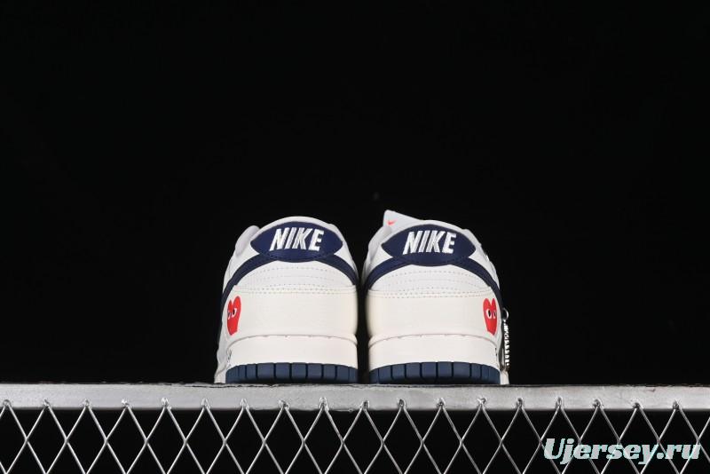 Nike SB Dunk Low Supreme Collaboration - Double Swoosh Beige Navy Anniversary Custom Low-Top Casual Skate Shoes - XX2025-668