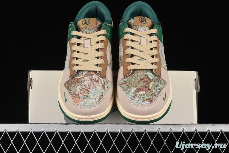 Nike SB Dunk Low Edison Chen Collaboration - Beige Brown Green Knit Anniversary High-End Custom Low-Top Casual Skate Shoes - XB3802-355