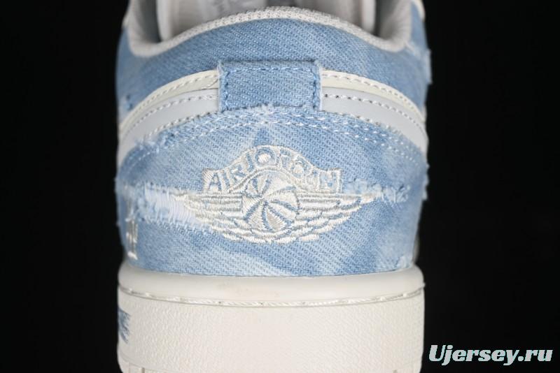 Nike Air Jordan 1 Low MLB Collaboration Retro Blue Denim Custom Basketball Shoes - DC2024-027