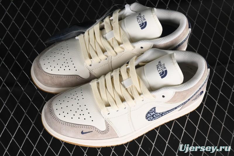 Nike Air Jordan 1 Low AJ1 The North Face Collaboration - White Grey Brown Custom High-End Basketball Shoes - LJ6688-001