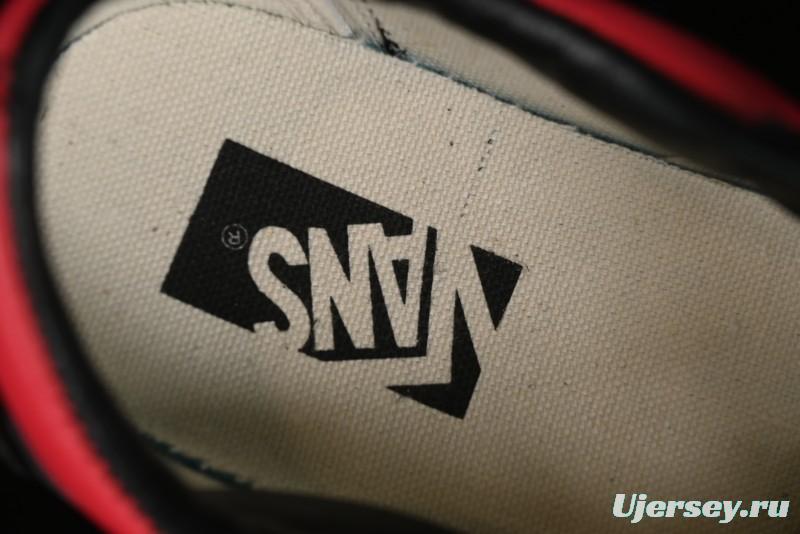 Vans Knu Skool High Street American Retro Canvas Skate Shoes in Black Red - VN0009BCRTU