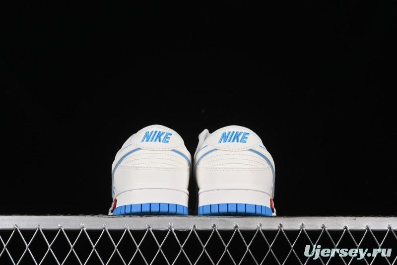 Nike SB Dunk Low Supreme Collaboration - Cream White with Sky Blue Swoosh Anniversary Customized Low-Top Casual Skate Shoes - DJ2024-012