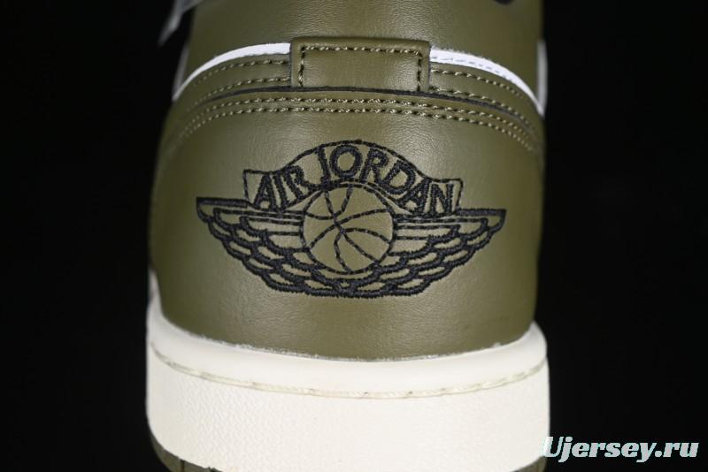 Nike Air Jordan 1 Low "Medium Olive" Retro Casual Sneakers - 553558-092