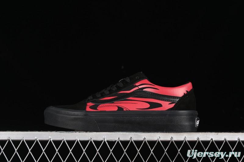 Vans Knu Skool High Street American Retro Canvas Skate Shoes in Black Red - VN0009BCRTU