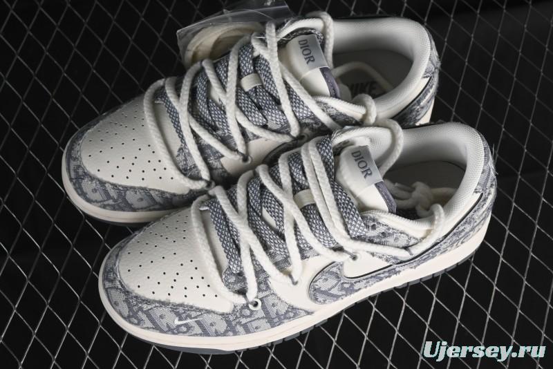 Nike SB Dunk Low Dior Collaboration - Strap Woven Grey Check Anniversary High-End Custom Low-Top Casual Sneakers - SJ2068-285