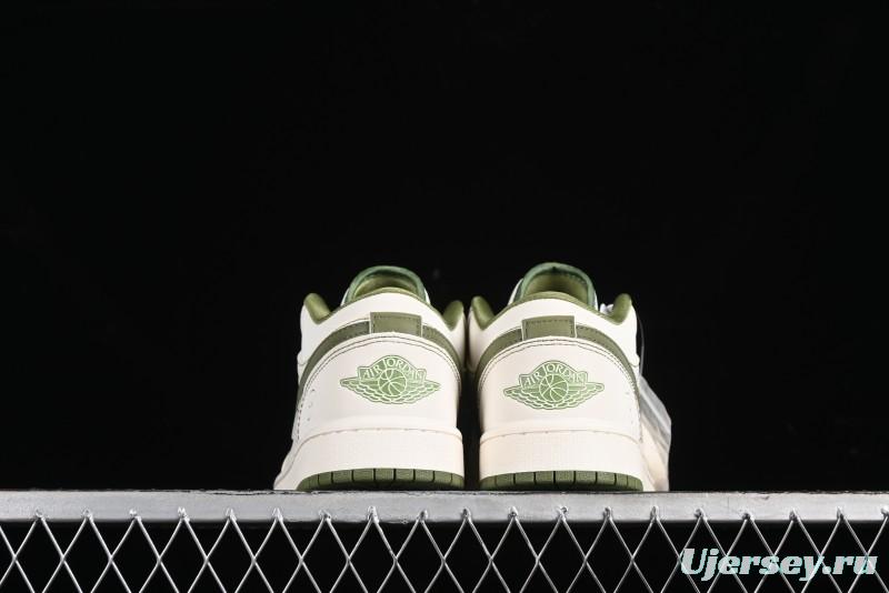 Nike Air Jordan 1 Low Retro Basketball Shoes in Off-White Olive Green - CF3688-019