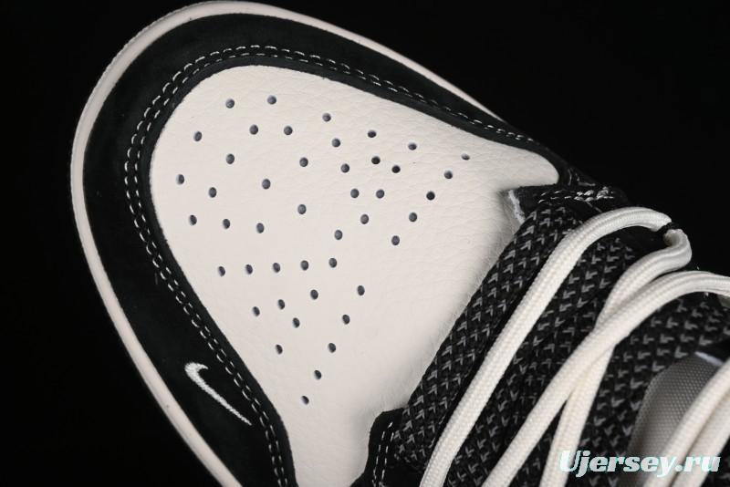 Nike Air Jordan 1 Low AJ1 x Violent Bear Collaboration - Black Beige Mark Line Custom Retro Basketball Shoes - SJ9950-013