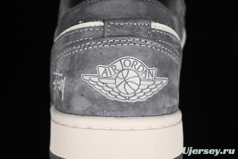 Nike Air Jordan 1 Low AJ1 Stussy Collaboration - Grey Pigskin Custom Low-Top Basketball Shoes - SJ9950-010