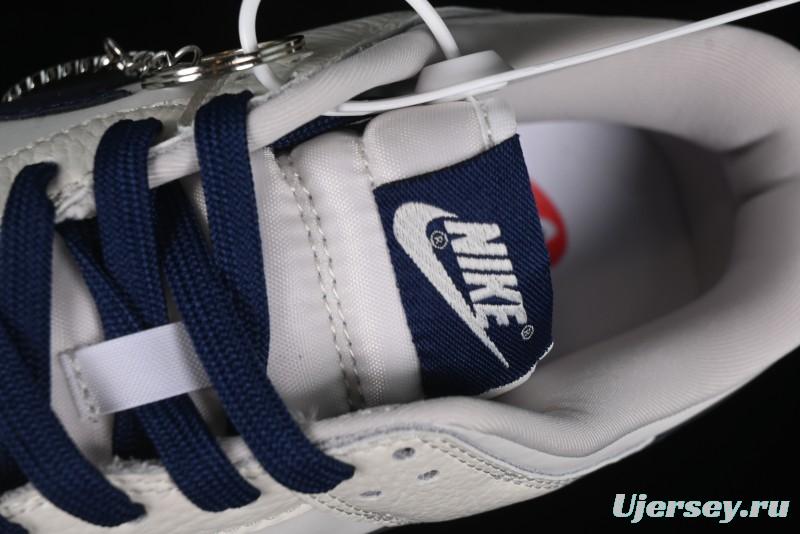 Nike SB Dunk Low Supreme Collaboration - Double Swoosh Beige Navy Anniversary Custom Low-Top Casual Skate Shoes - XX2025-668