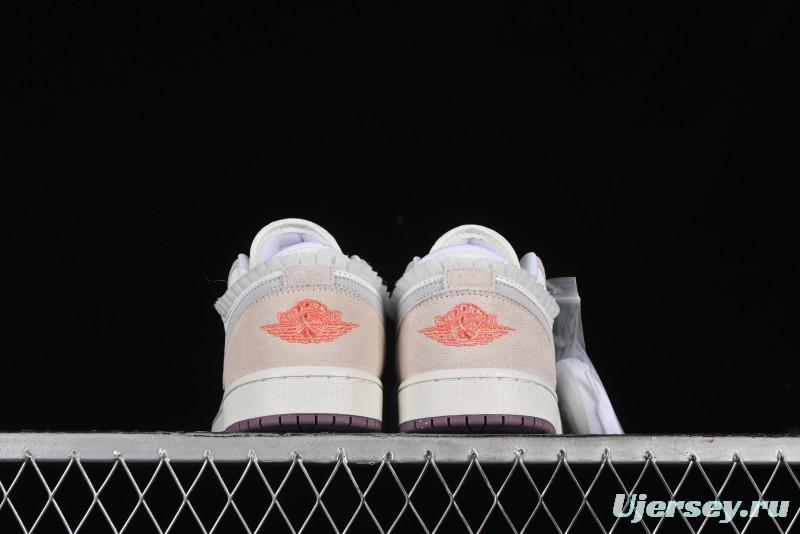 Nike Air Jordan 1 Low Retro Casual Sneakers with Smooth Leather and Suede - FQ8094-100