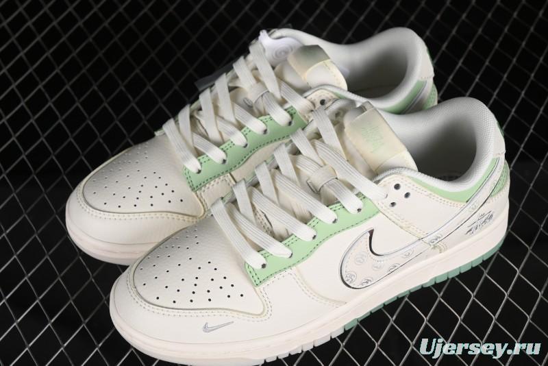 Nike SB Dunk Low Stussy Collaboration - Cream Apple Green Anniversary Custom Low-Top Casual Skate Shoes - XY1688-006