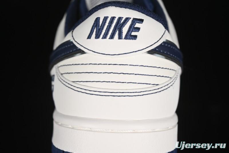 Nike SB Dunk Low OFF-WHITE Collaboration - Beige Navy Swoosh Anniversary Custom Low-Top Casual Skate Shoes - DJ2024-011