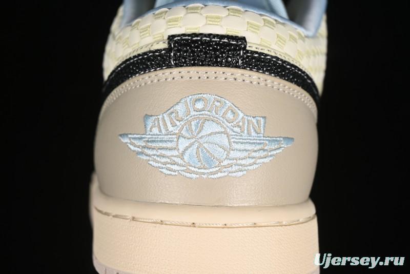 Nike Air Jordan 1 Low Retro Basketball Shoes in Soft Beige with Black Logo Accent - HQ3440-101