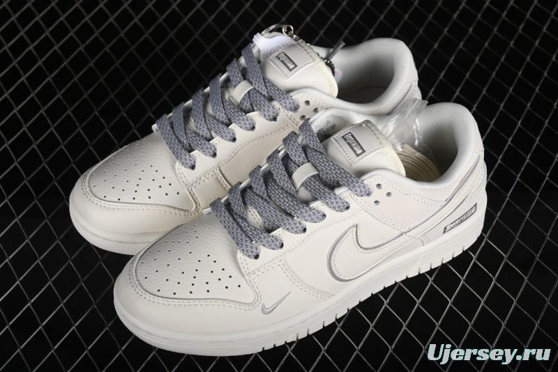 Nike SB Dunk Low Supreme Collaboration - Off White Gray Swoosh Anniversary Custom Low-Top Casual Skate Shoes - DQ1098-392
