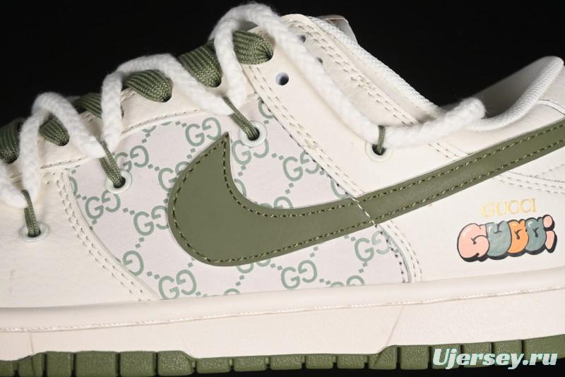 Nike SB Dunk Low Gucci Collaboration - Beige Green Floral Anniversary High-End Custom Low-Top Casual Skate Shoes - XX2025-918