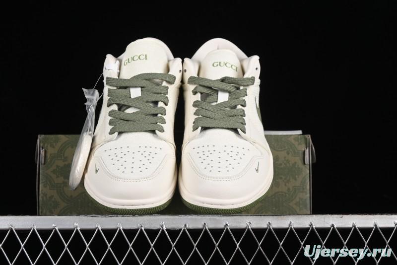 Nike Air Jordan 1 Low AJ1 Gucci Collaboration - Beige Green Knit High-End Custom Retro Basketball Shoes - DM5688-103